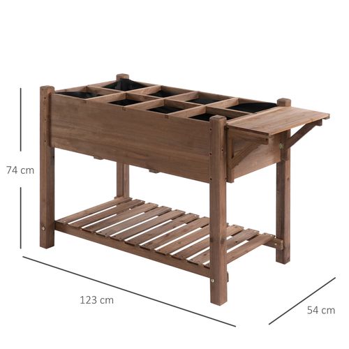 Raised Wooden Plant Stand Tall Flower Bed Box & Bottom Shelf Brown - 123x54x74cm