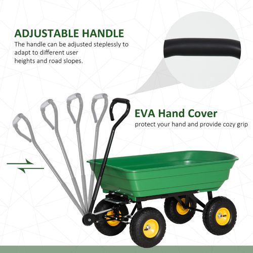 75L Garden Cart Heavy Duty 4 Wheel Wheelbarrow Green 75L