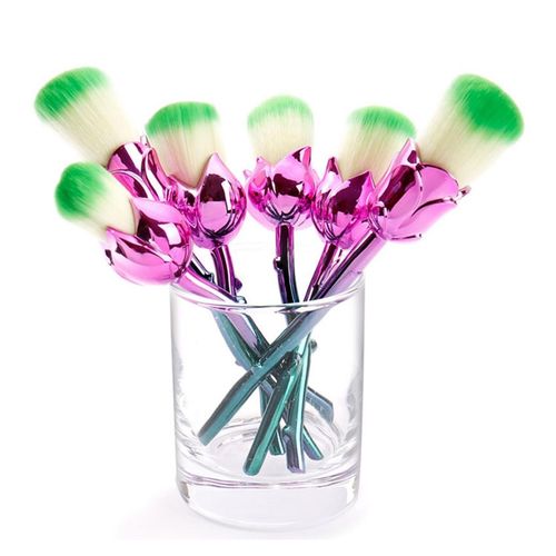 6pc Beauty and the Beast-Inspired Rose Makeup Brushes with Glossy Handles