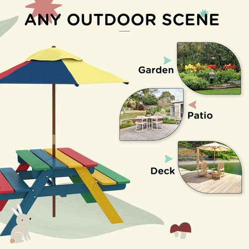 Kids Picnic Table with Benches & Removable Parasol