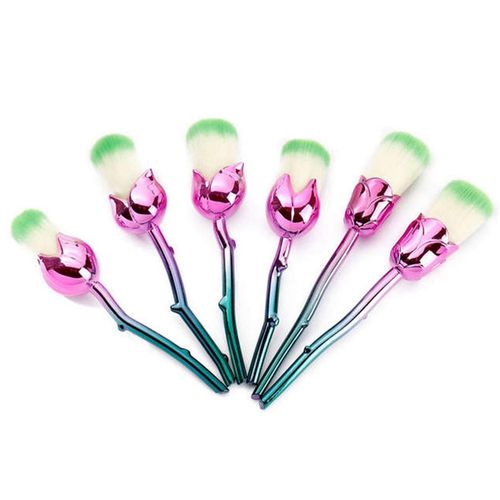 6pc Beauty and the Beast-Inspired Rose Makeup Brushes with Glossy Handles