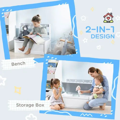 Two-In-One Wooden Toy Box, Kids Storage Bench with Safety Rod