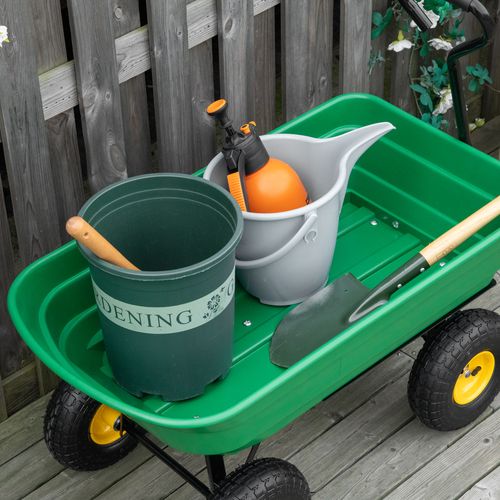 75L Garden Cart Heavy Duty 4 Wheel Wheelbarrow Green 75L