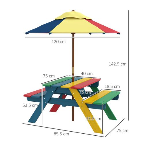 Kids Picnic Table with Benches & Removable Parasol