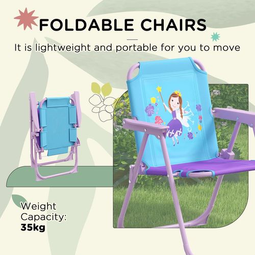 Kids Picnic Table and Chair Set, Fairy Themed Outdoor Garden Furniture with Foldable Chairs, Adjustable Parasol