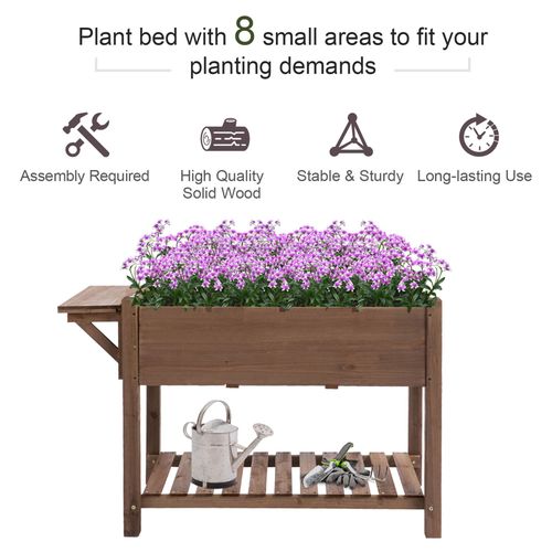 Raised Wooden Plant Stand Tall Flower Bed Box & Bottom Shelf Brown - 123x54x74cm