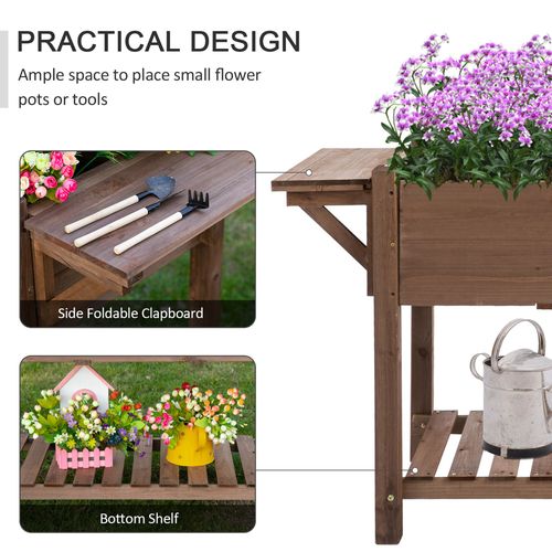 Raised Wooden Plant Stand Tall Flower Bed Box & Bottom Shelf Brown - 123x54x74cm