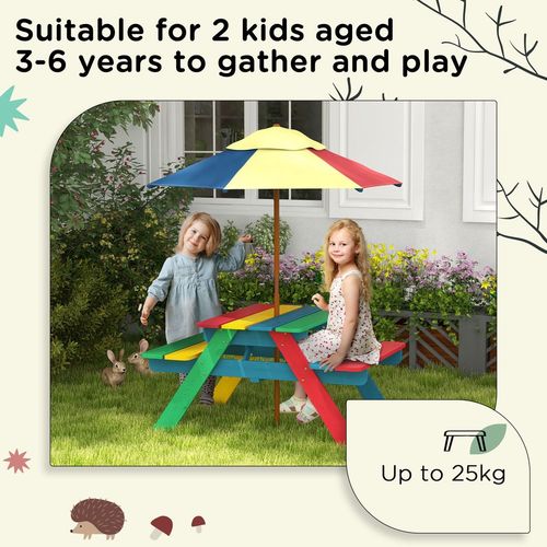 Kids Picnic Table with Benches & Removable Parasol