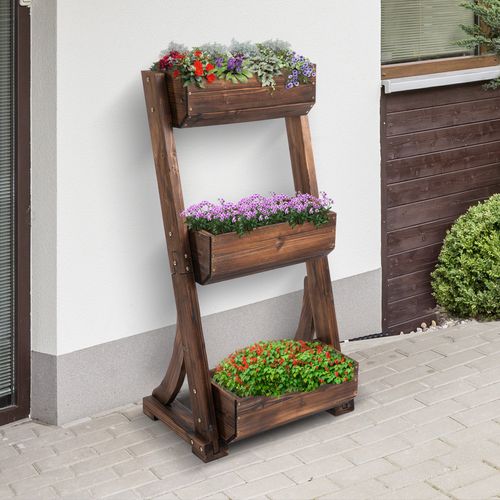 3-Tier Raised Garden Bed Freestanding Vertical Wooden Flower Rack