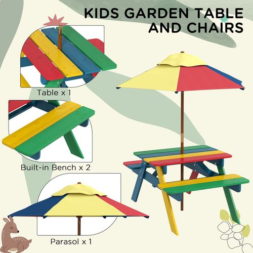 Kids Picnic Table with Benches & Removable Parasol