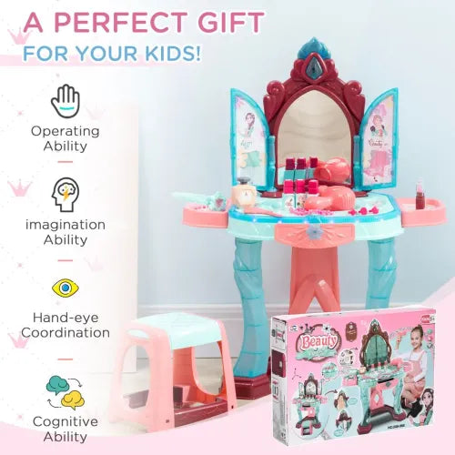 31 Piece Kids Dressing Table, Magical Princess Mirror, Light and Music