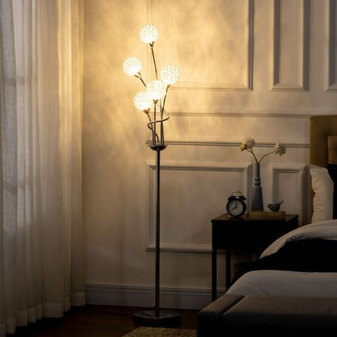 Crystal Floor Lamp for Living Room, 5 Light Upright Standing Lamp, Silver