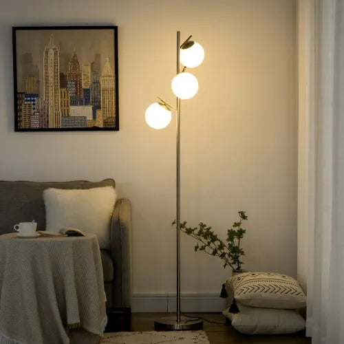 Modern Floor 3 Light Tree Standing Lamp, Silver