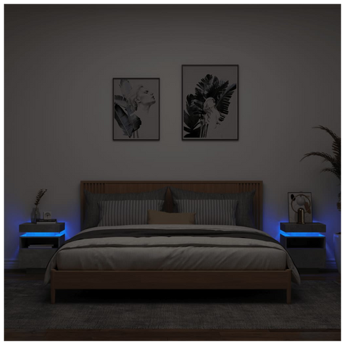Bedside Cabinets with LED Lights 2 pcs Concrete Grey