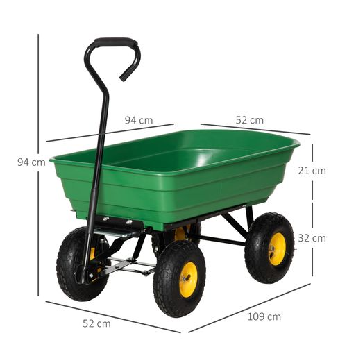 75L Garden Cart Heavy Duty 4 Wheel Wheelbarrow Green 75L