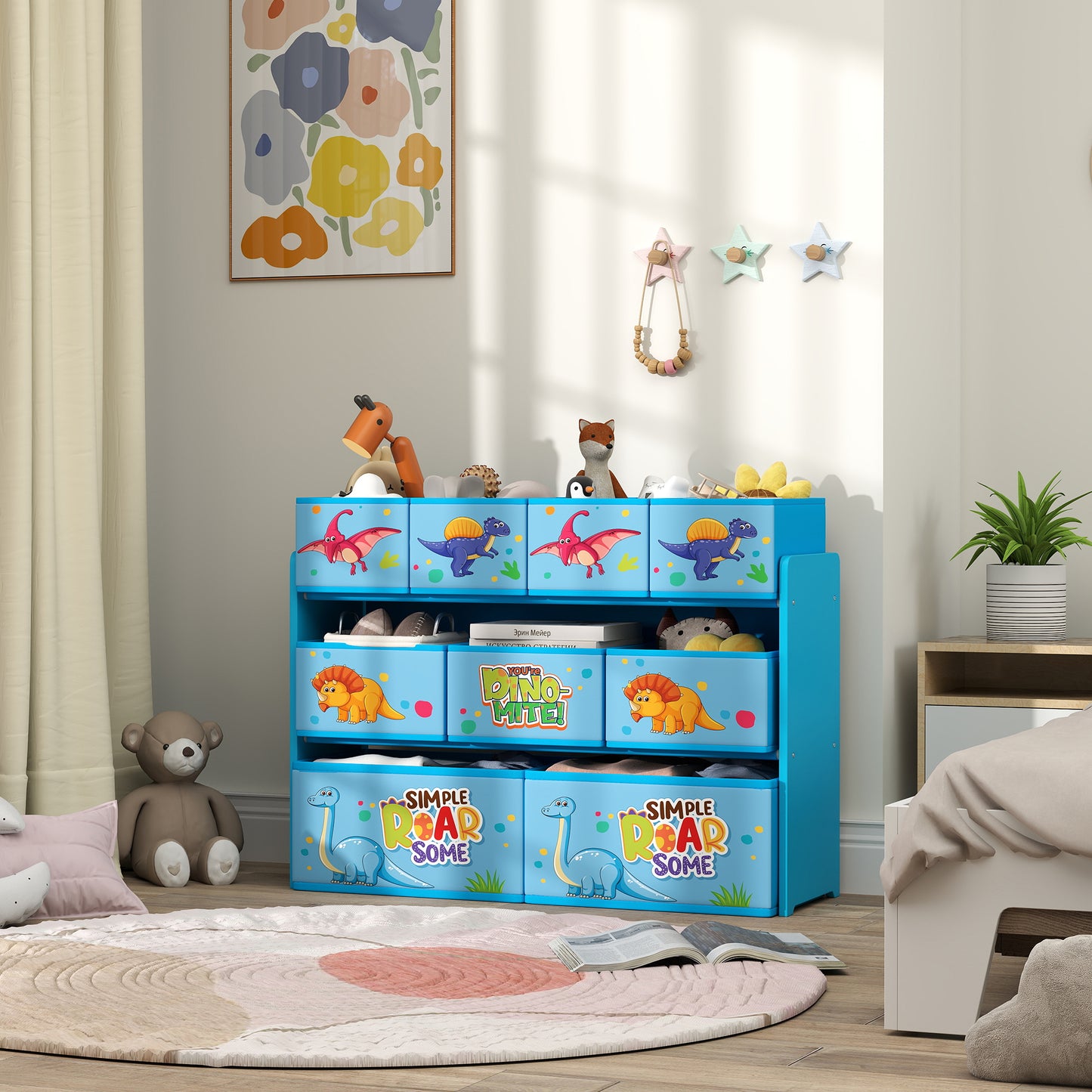 3-Tier Kids Storage Unit with 9 Non-Woven Fabric Boxes