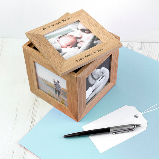 Personalised Oak Photo Cube Keepsake Box