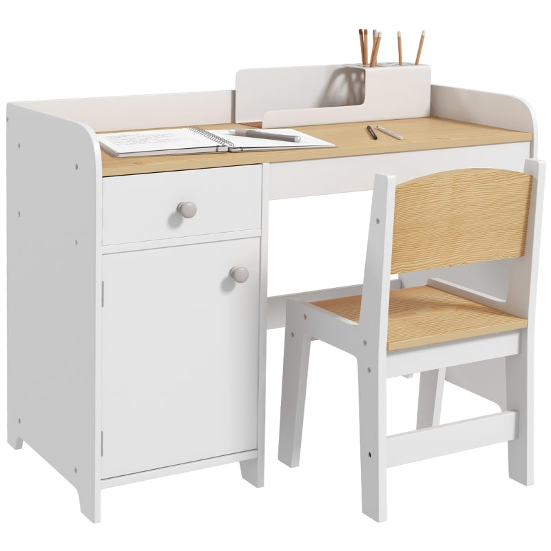 Kids Desk and Chair Set for 3-6 Year Old with Storage Drawer, White