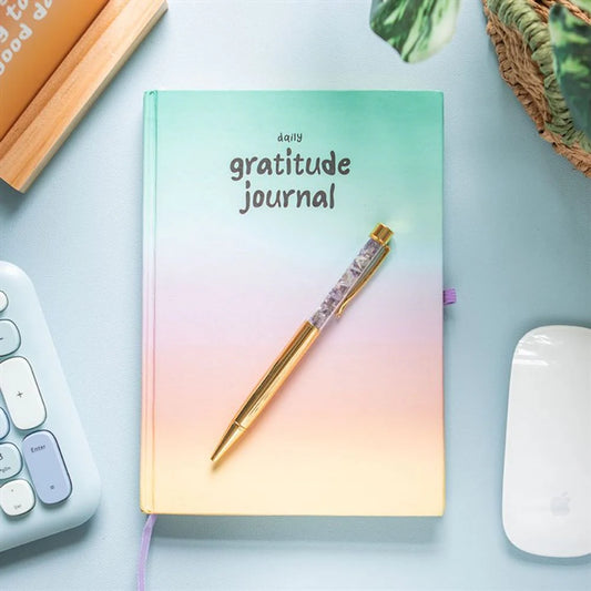 Multicoloured Gratitude Journal With Amethyst Pen