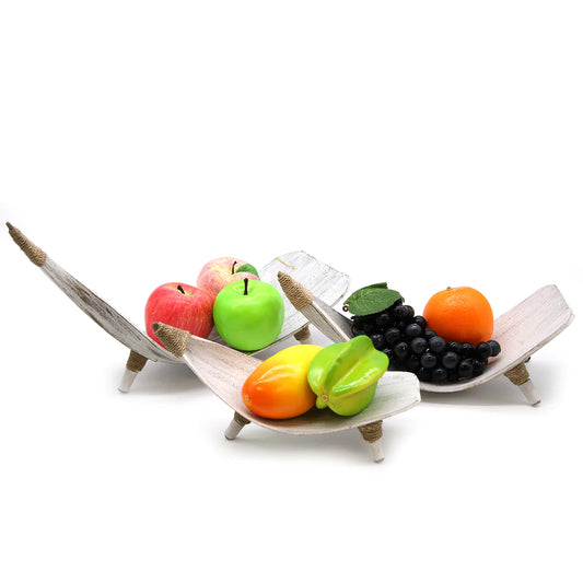 Coconut Leaf Fruit Bowl Sets of 3 - Whitewash