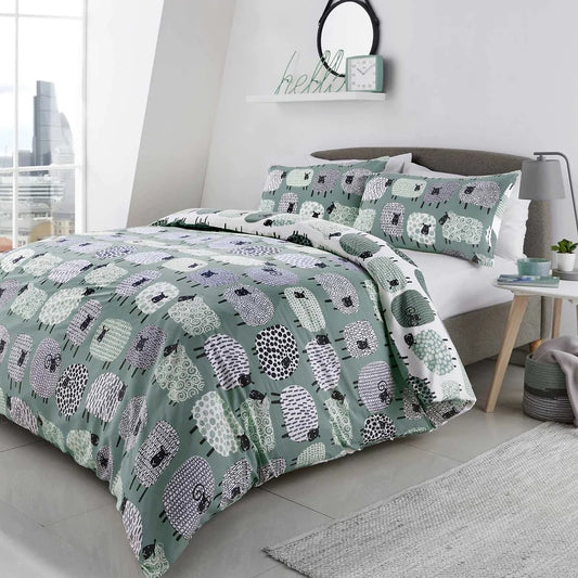 Dotty Sheep - Easy Care Duvet Cover Set in Duck Egg