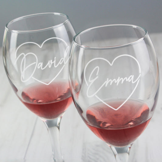 Personalised Heart Name Glass Set.