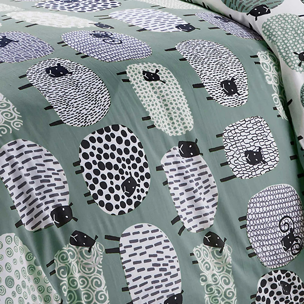 Dotty Sheep - Easy Care Duvet Cover Set in Duck Egg