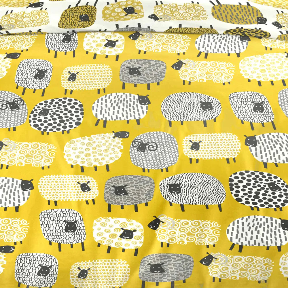 Dotty Sheep Reversible Ochre & White Duvet Cover Set