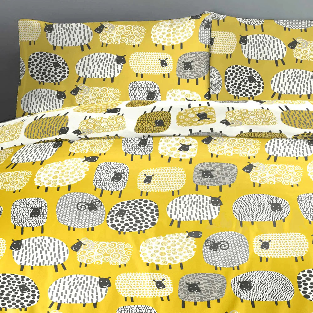 Dotty Sheep Reversible Ochre & White Duvet Cover Set