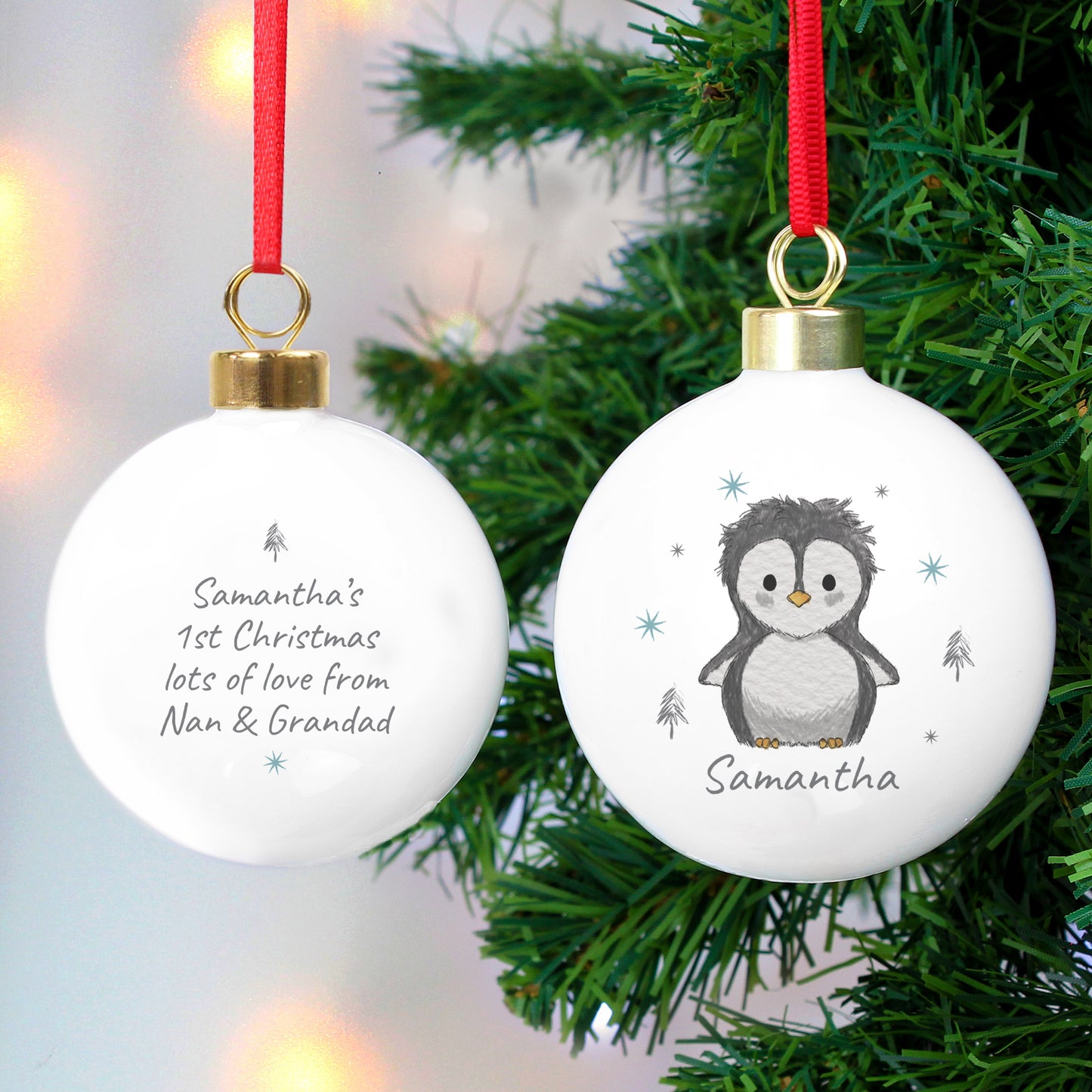 Personalised Pebbles the Penguin Tree Bauble