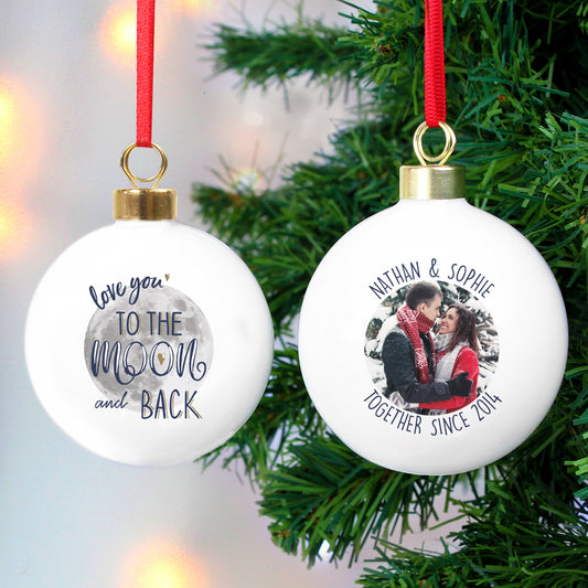 Personalised Moon & Back Photo Upload Bauble