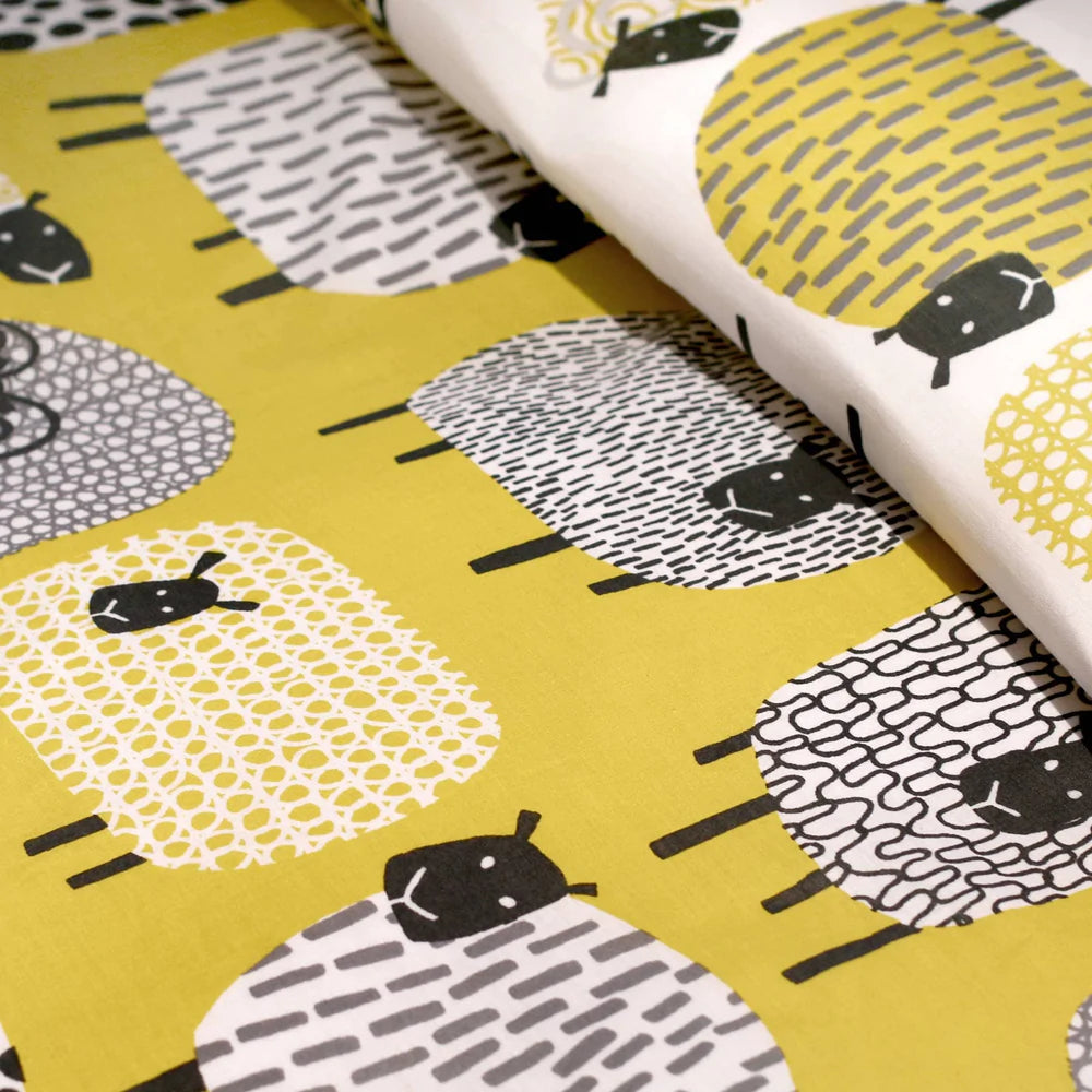 Dotty Sheep Reversible Ochre & White Duvet Cover Set