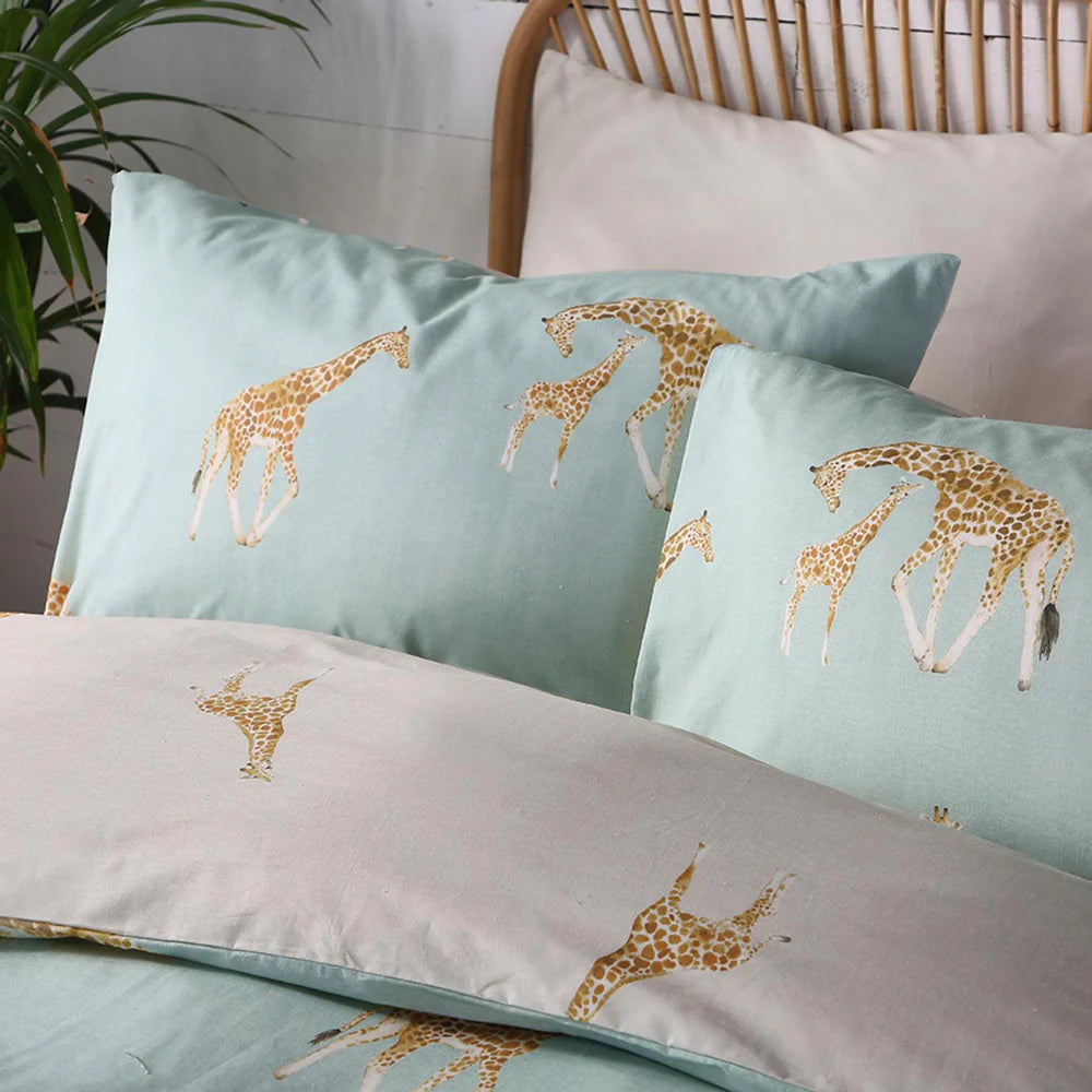 Milo Giraffe Reversible Duck Egg Duvet Cover Set