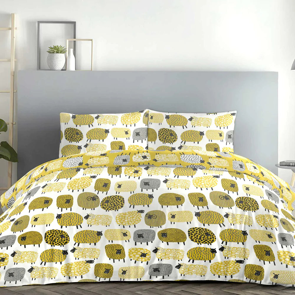 Dotty Sheep Reversible Ochre & White Duvet Cover Set