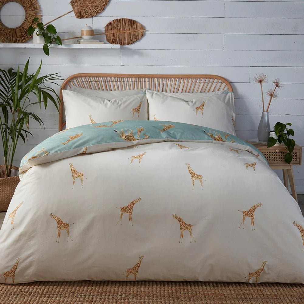 Milo Giraffe Reversible Duck Egg Duvet Cover Set