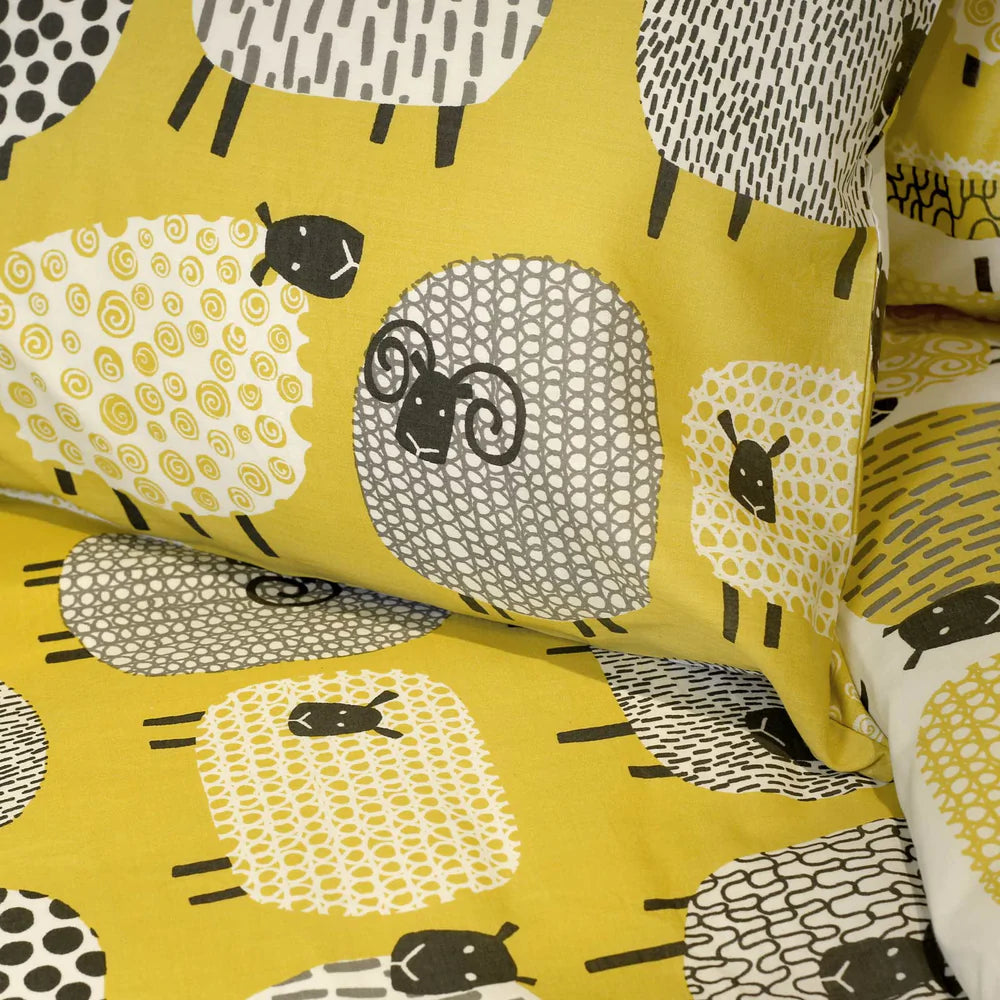 Dotty Sheep Reversible Ochre & White Duvet Cover Set