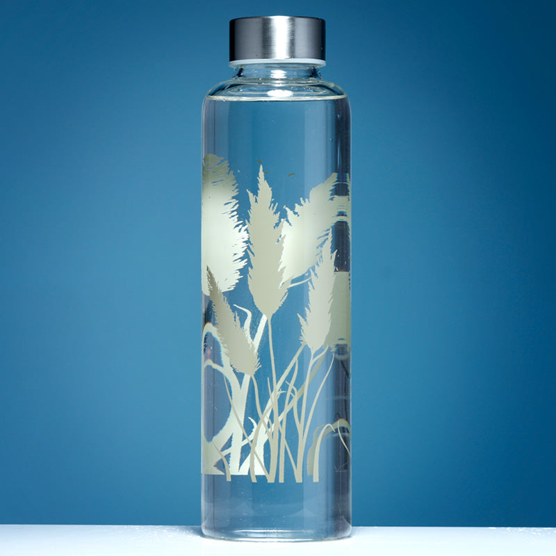 Reusable 500ml Glass Water Bottle with Protective Neoprene Sleeve - Pampas Grass