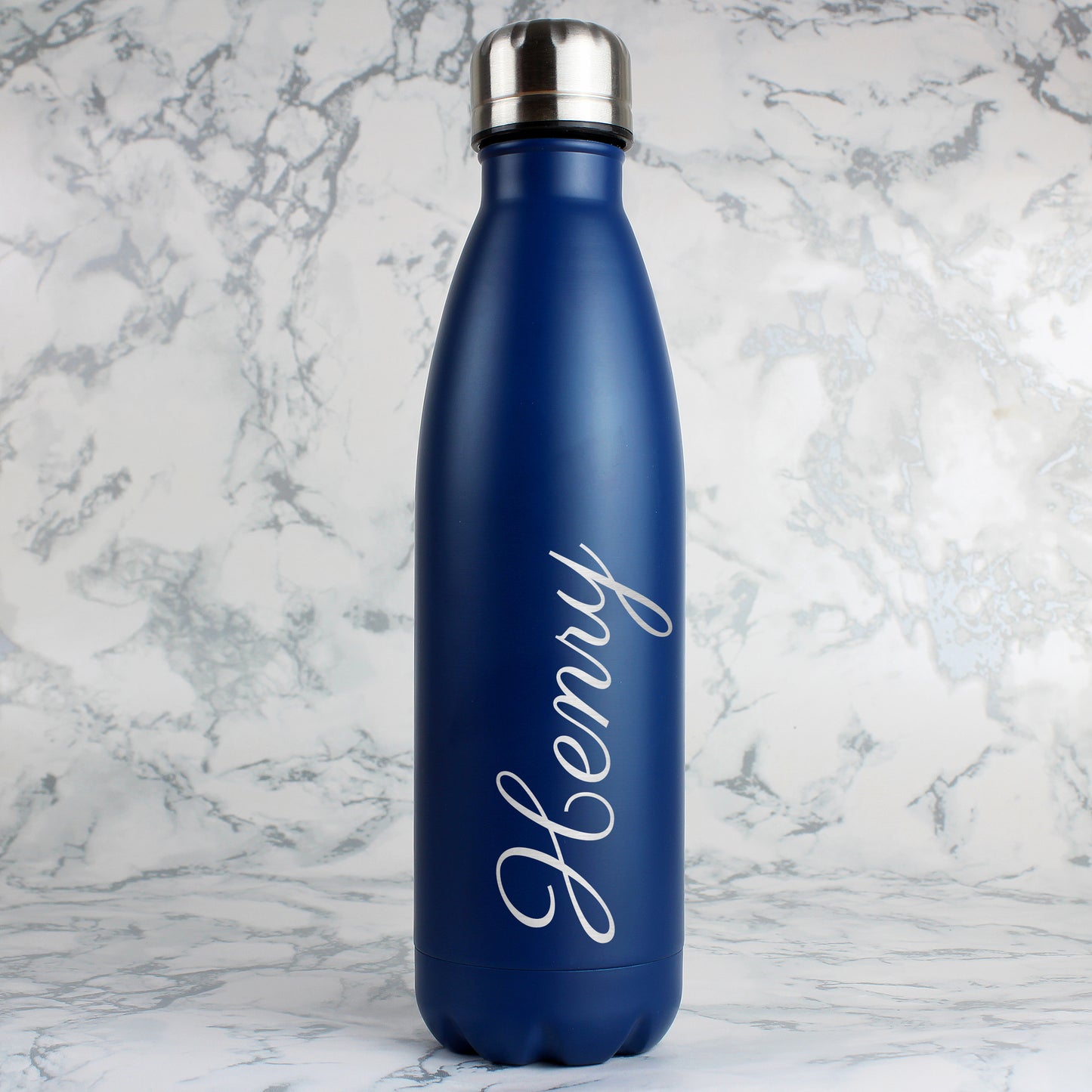 Personalised Blue Metal Insulated Drinks Bottle