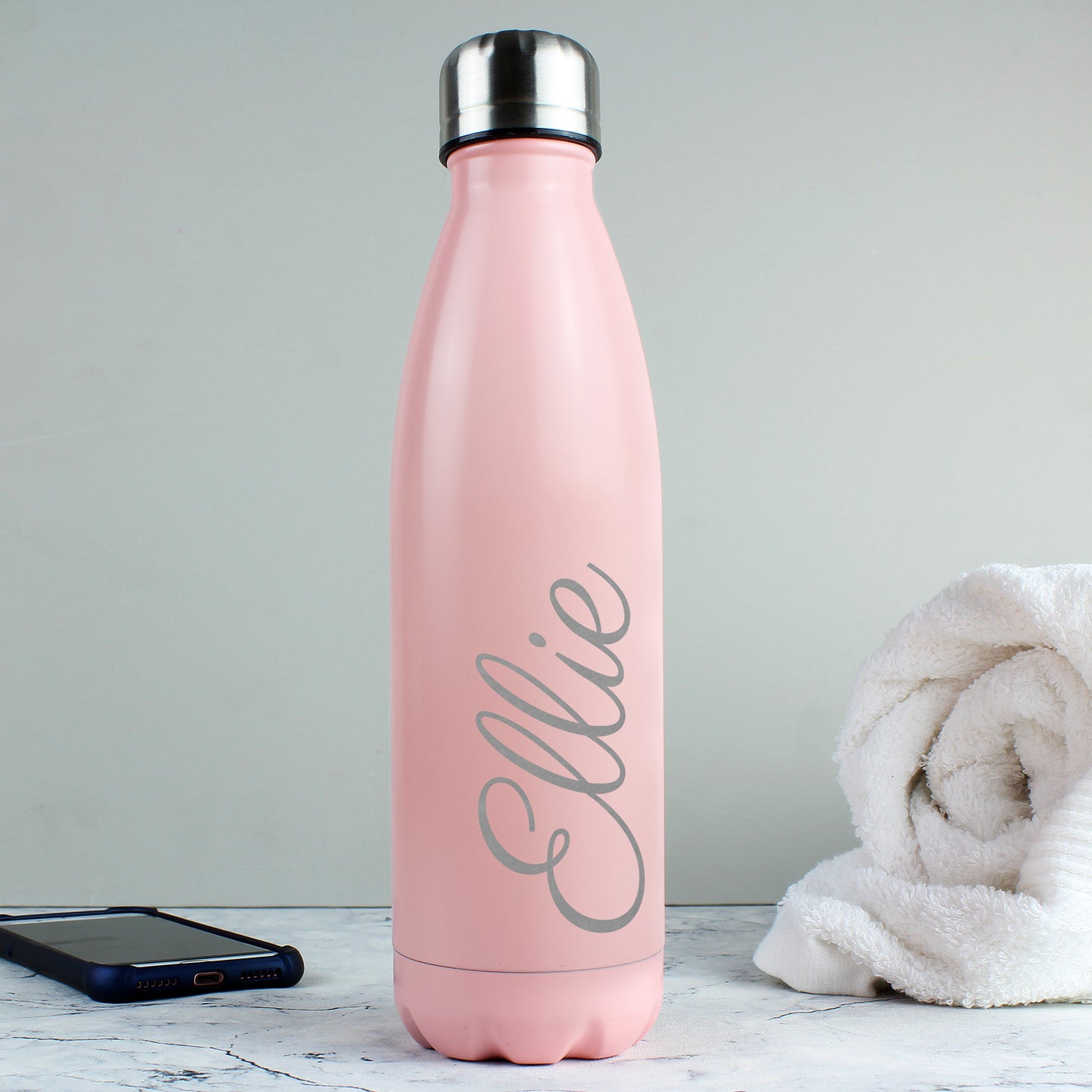 Personalised Pink Metal Insulated Drinks Bottle