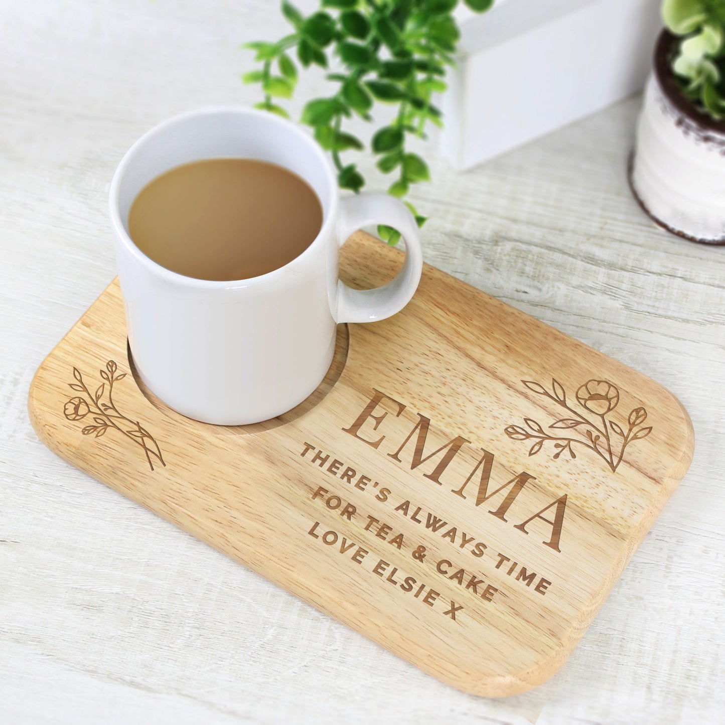 Personalised Floral Wooden Coaster Tray