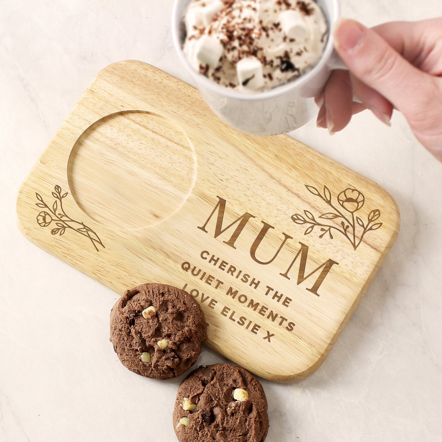 Personalised Floral Wooden Coaster Tray