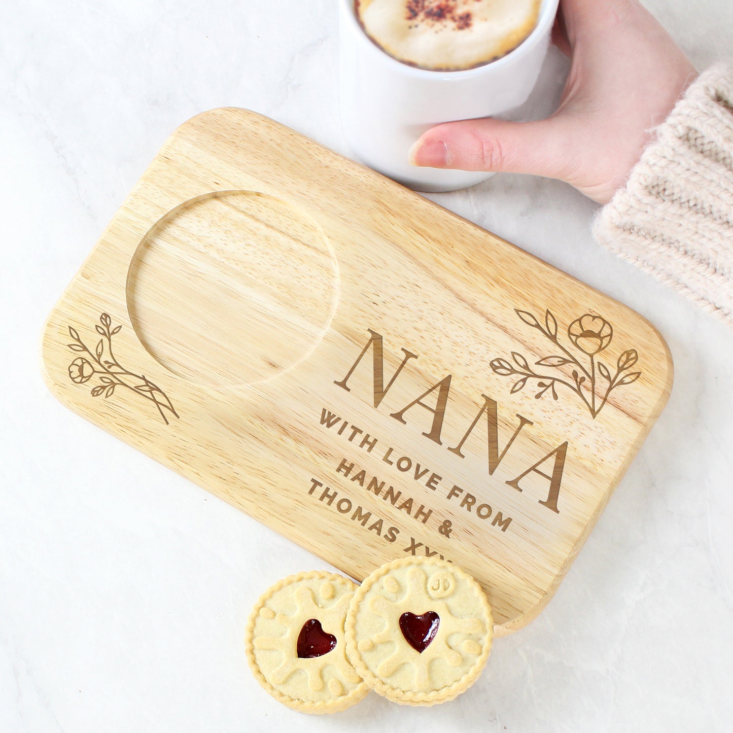 Personalised Floral Wooden Coaster Tray