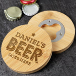 Personalised Beer Goes Here Bamboo Bottle Opener Coaster