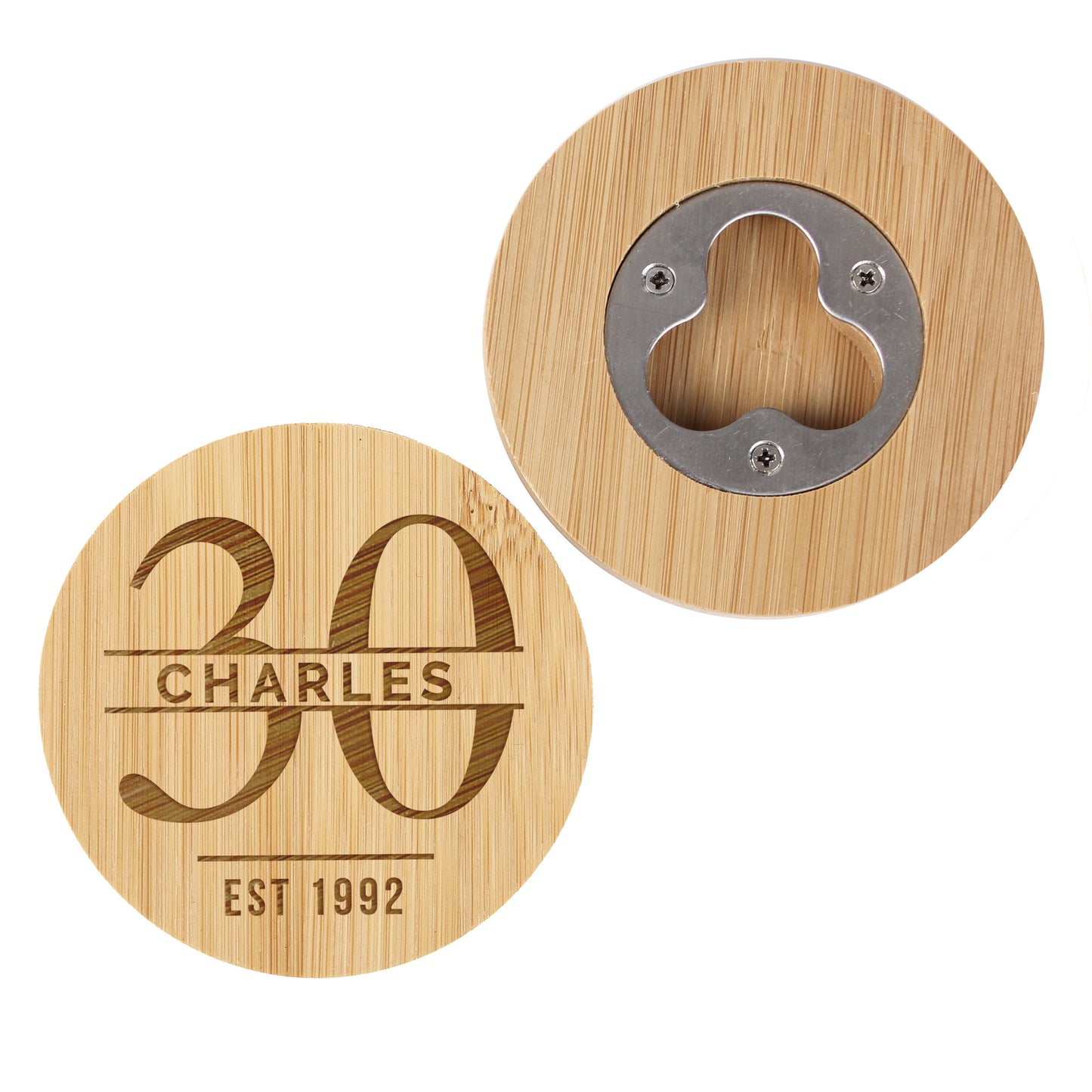 Personalised Big Age Bamboo Bottle Opener Coaster