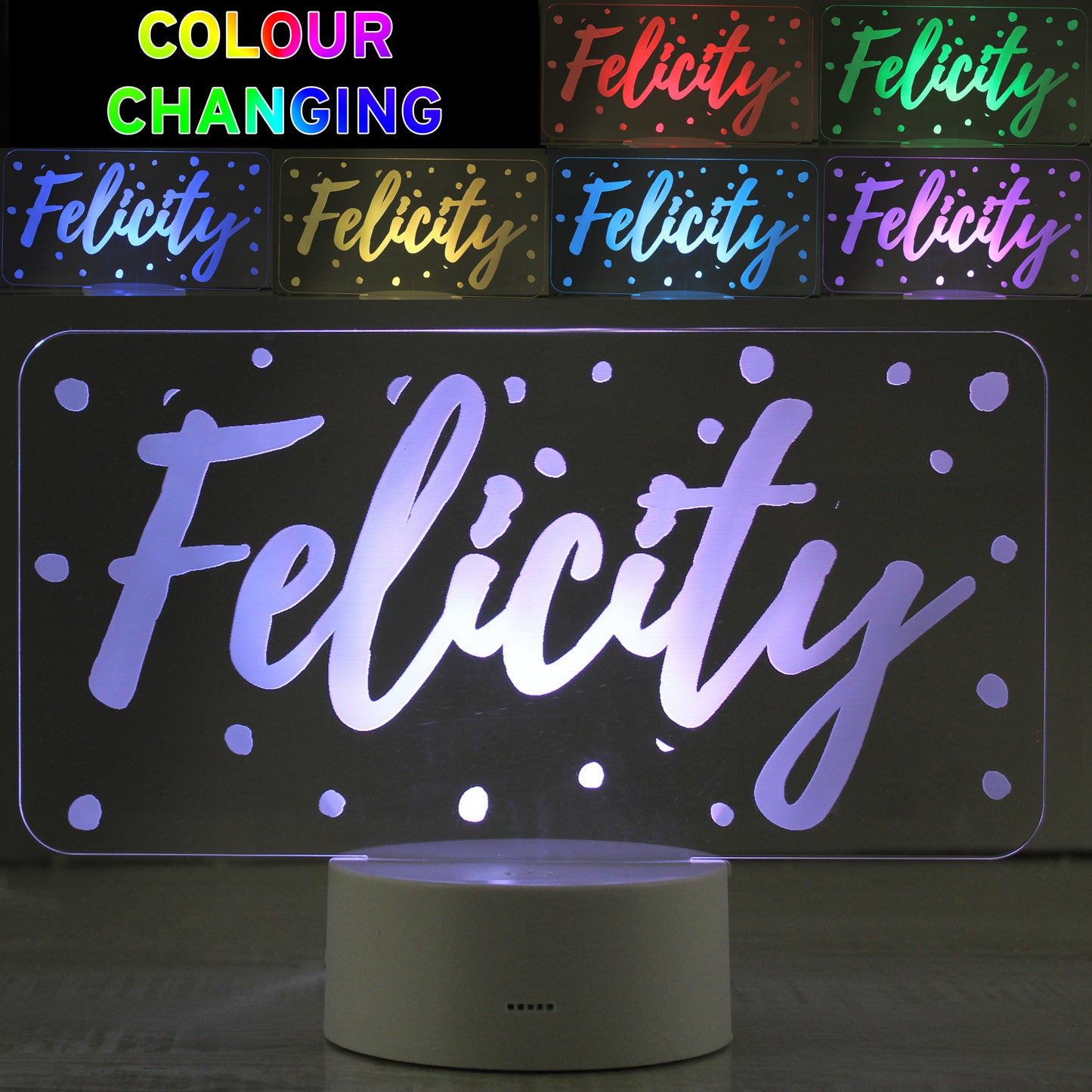 Personalised Polka-dot Name only LED Colour Changing Night Light