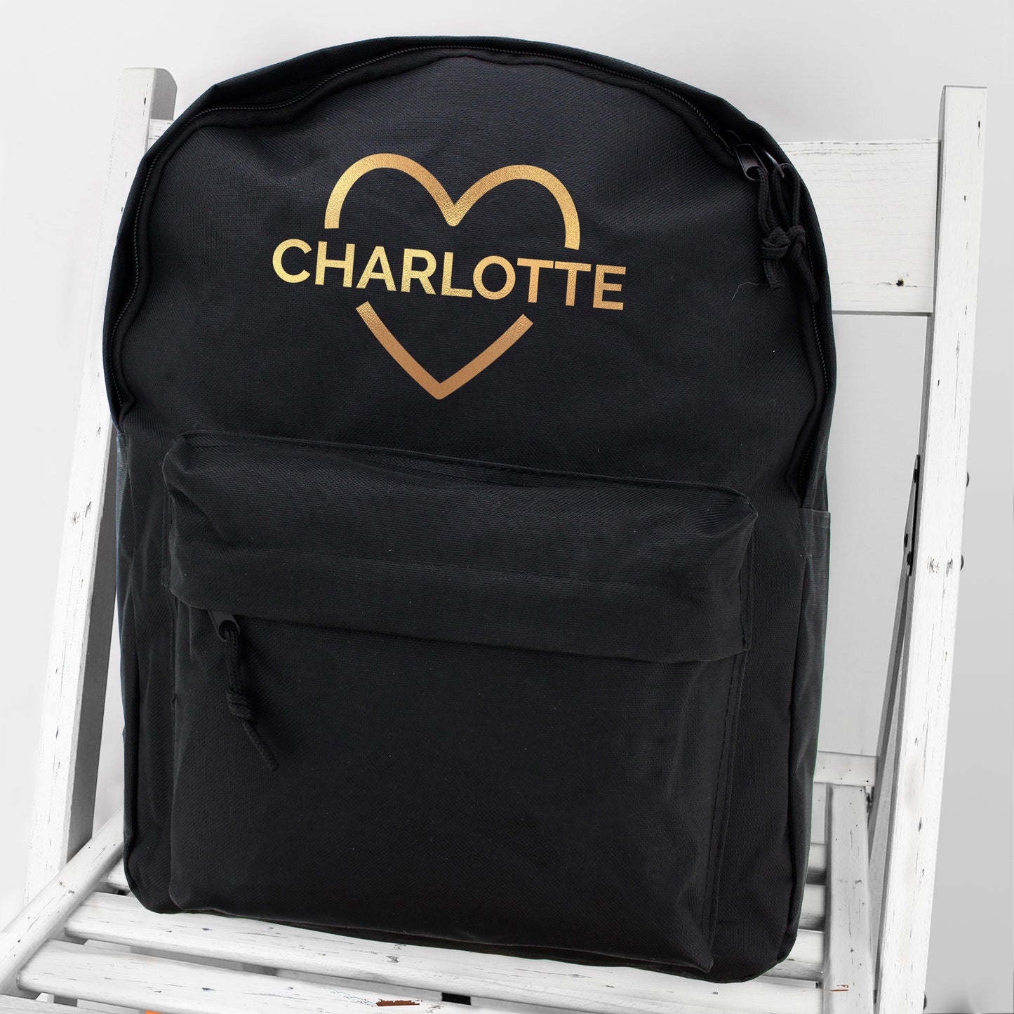 Personalised Gold Heart Black Backpack