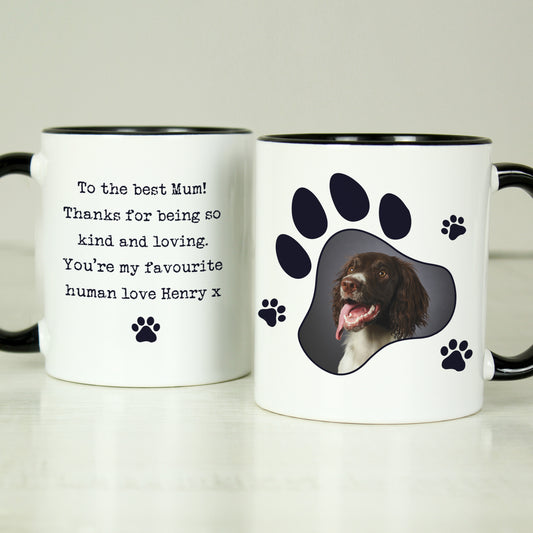 Personalised Paw Print Pet Photo Upload Black Handled Mug