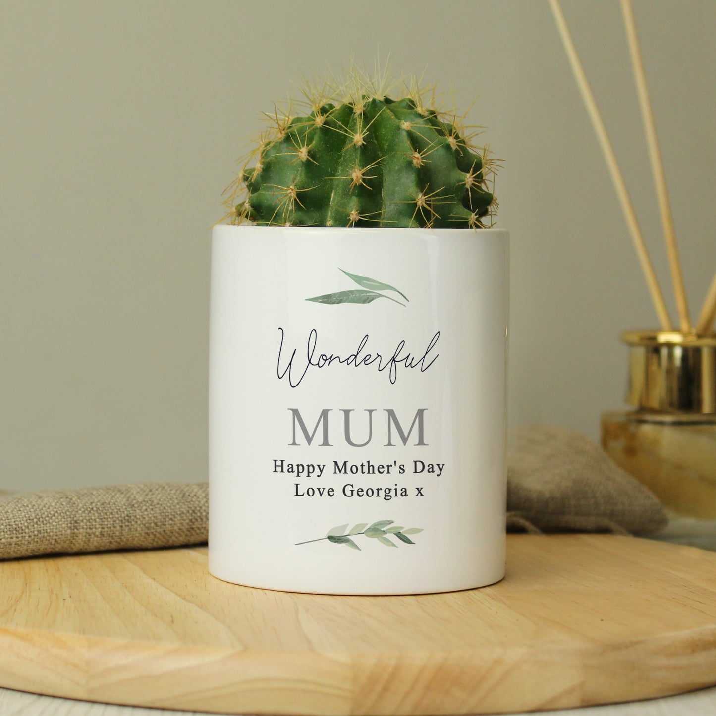 Personalised Free Text Botanical Ceramic Storage Pot