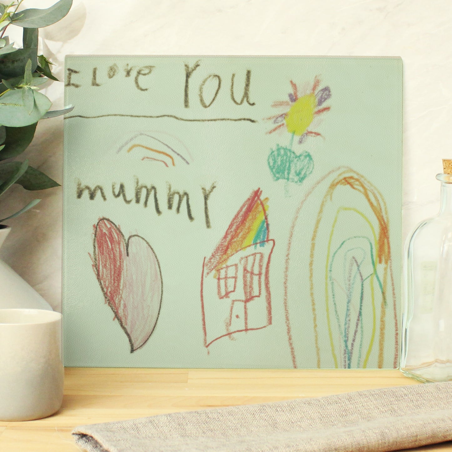 Personalised Childrens Drawing Photo Upload Glass Chopping Board/Worktop Saver