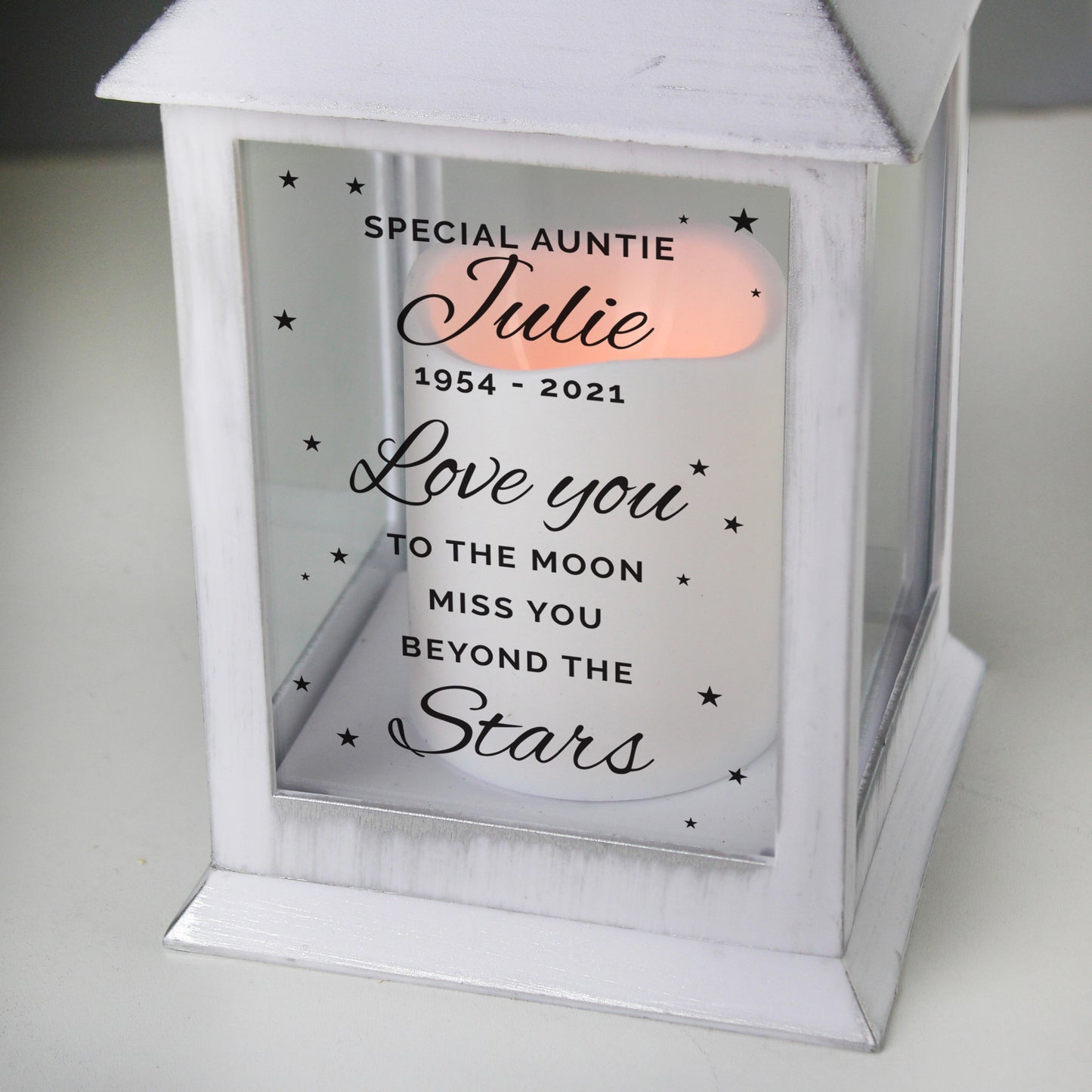 Personalised 'Miss You Beyond The Stars' White Lantern